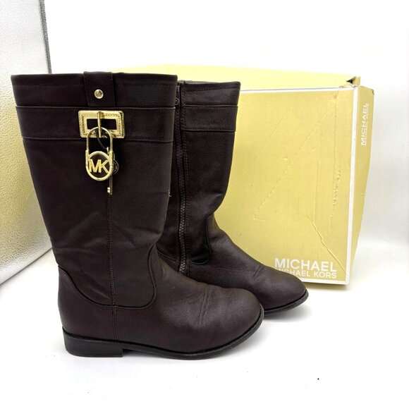 Michael Michael Kors Riding Boots Dina Brown Solid Closed Toe Casual Girl Size 1 - Picture 1 of 7